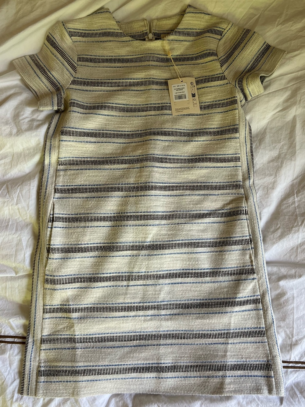 ME+EM Cream and Light Blue Striped Short Sleeve Shift Dress - Picture 3 of 3